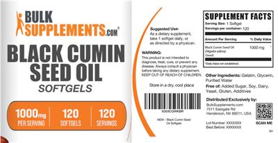 Black Cumin Seed Oil Softgels 1000 mg label