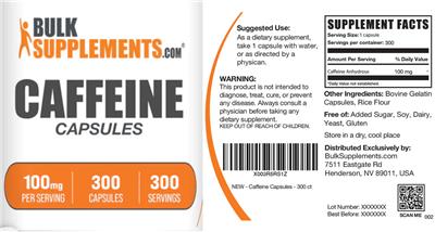 Caffeine Capsules 100 mg label