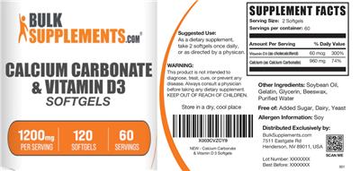 Calcium Carbonate & Vitamin D3 Softgels label