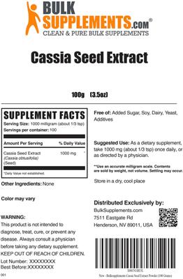Cassia Seed Extract label