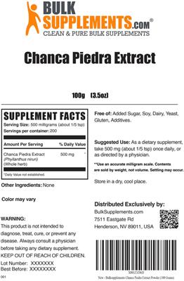 Chanca Piedra Extract label