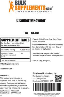 Cranberry Powder label