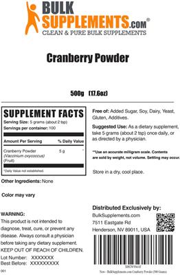 Cranberry Powder label