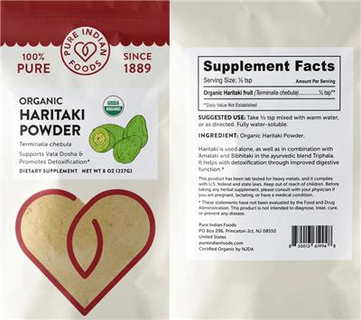 Organic Haritaki Powder label