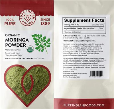 Organic Moringa Powder label