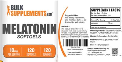 Melatonin Softgels 10 mg label