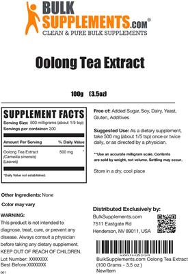 Oolong Tea Extract label