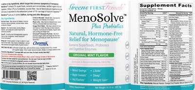MenoSolve Plus Probiotics Original Mint Flavor label