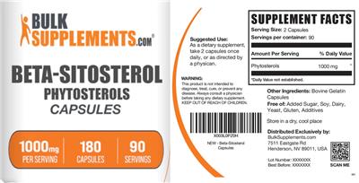 Beta-Sitosterol Phytosterols 1000 mg Capsules label