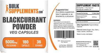 Blackcurrant Powder 5000 mg Veg Capsules label