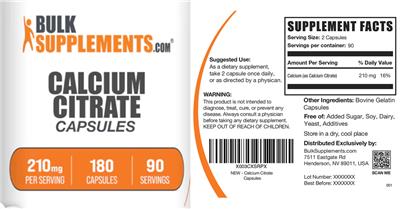 Calcium Citrate 210 mg Capsules label