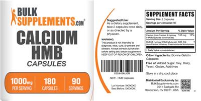 Calcium HMB 1000 mg Capsules label