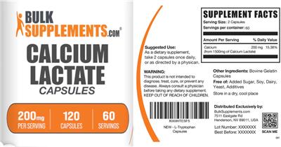 Calcium Lactate 200 mg Capsules label