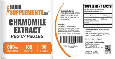 Chamomile Extract 800 mg Veg Capsules label