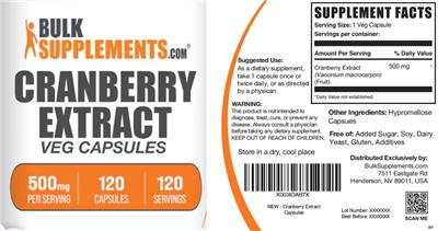 Cranberry Extract 500 mg Veg Capsules label