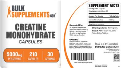 Creatine Monohydrate 5000 mg Capsules label