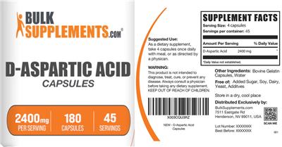D-Aspartic Acid 2400 mg Capsules label
