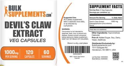 Devil's Claw Extract 1000 mg Veg Capsules label