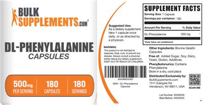 DL-Phenylalanine 500 mg Capsules label