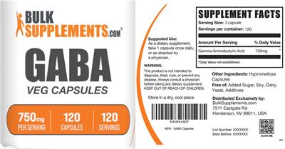 GABA 750 mg Veg Capsules label
