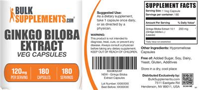 Ginkgo biloba Extract 120 mg Veg Capsules label