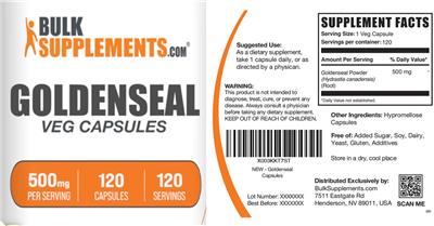 Goldenseal 500 mg Veg Capsules label