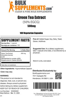 Green Tea Extract (50% EGCG) 500 mg label