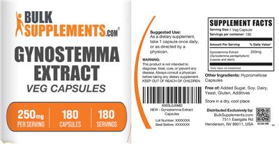 Gynostemma Extract 250 mg Veg Capsules label