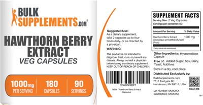 Hawthorn Berry Extract 1000 mg Veg Capsules label