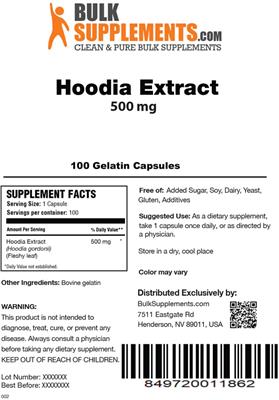 Hoodia Extract 500 mg label