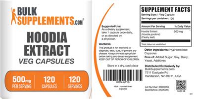Hoodia Extract 500 mg Veg Capsules label