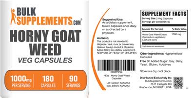 Horny Goat Weed 1000 mg Veg Capsules label