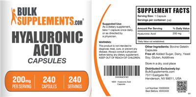 Hyaluronic Acid 200 mg Capsules label