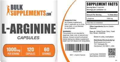 L-Arginine 1000 mg Capsules label