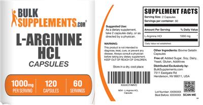 L-Arginine HCl 1000 mg Capsules label