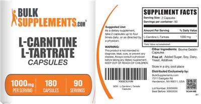 L-Carnitine L-Tartrate 1000 mg Capsules label