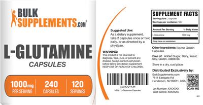 L-Glutamine 1000 mg Capsules label