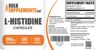 L-Histidine 500 mg Capsules label