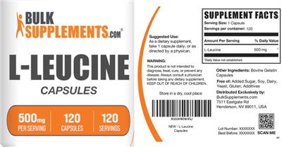 L-Leucine 500 mg Capsules label