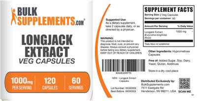Longjack Extract 1000 mg Veg Capsules label