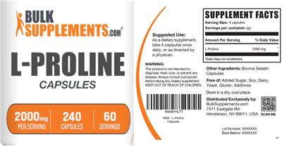 L-Proline 2000 mg Capsules label