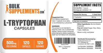 L-Tryptophan 500 mg Capsules label