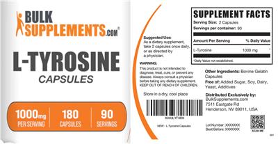 L-Tyrosine 1000 mg Capsules label