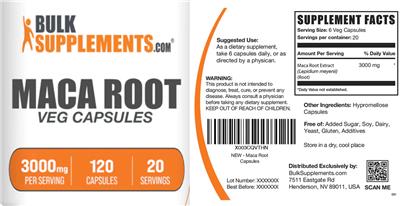 Maca Root 3000 mg Veg Capsules label