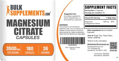 Magnesium Citrate 3500 mg Capsules label