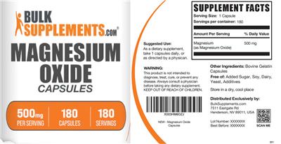 Magnesium Oxide 500 mg Capsules label