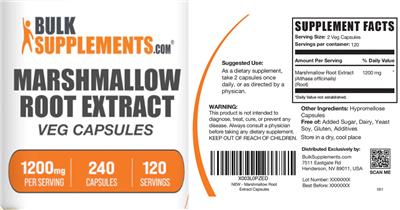 Marshmallow Root Extract 1200 mg Veg Capsules label