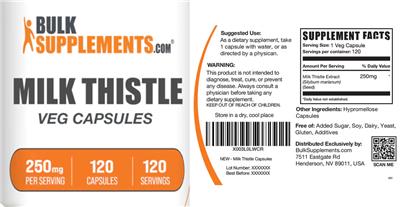 Milk Thistle 250 mg Veg Capsules label