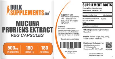 Mucuna pruriens Extract 500 mg Veg Capsules label
