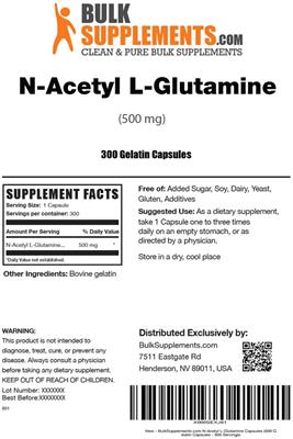 N-Acetyl L-Glutamine 500 mg label